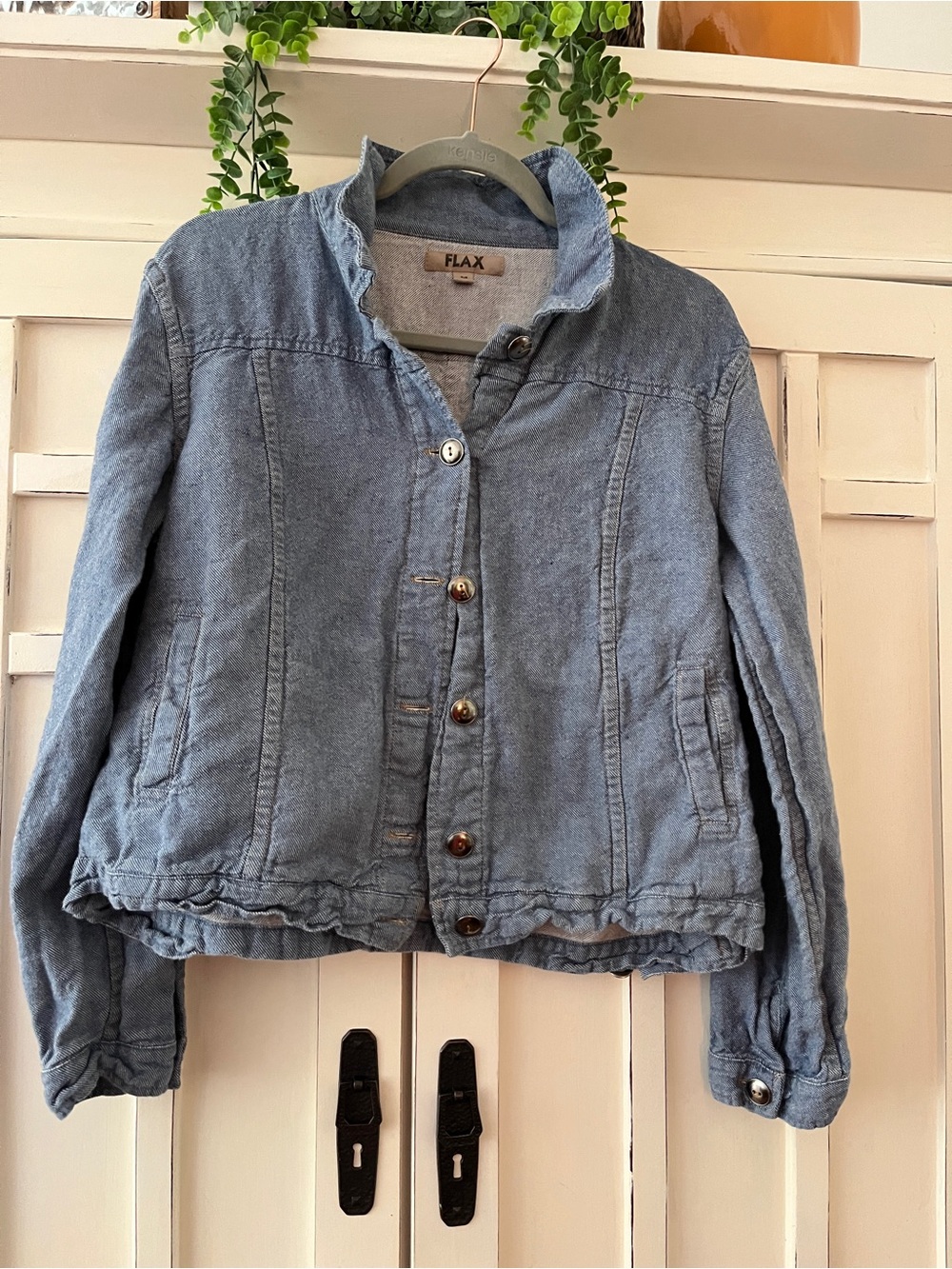 Flax Washed Linen/Cotton Blend Blue Front Jacket Size Medium excellent condition